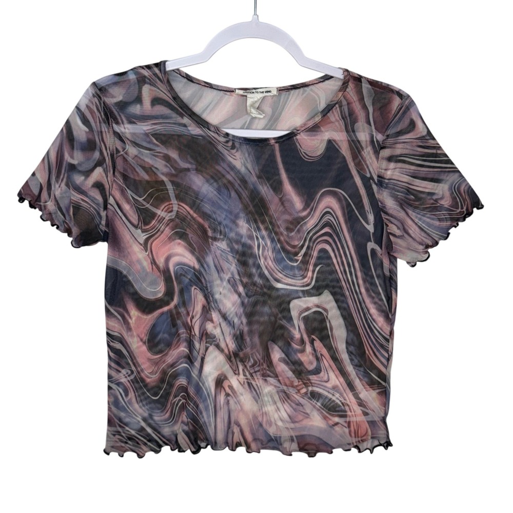 Caution To The Wind Mesh Marble Swirl Crop Top Purple Pink Lettuce‎ Edge Large